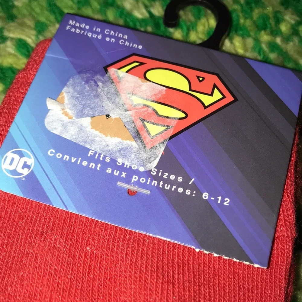 DC Comics Superman Red Crew Socks with Yellow Logo Accents